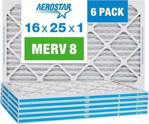 Aerostar 16x25x1" MERV 8 16X25X1 Merv 8 Pleated Air Filter, Made In The Usa, 6-Pack,White