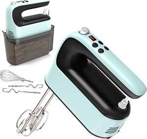 Yomelo 9-Speed Digital Hand Mixer Electric, 400W Powerful DC Motor, Baking Mixer Handheld with Snap-On Storage Case, Touch Button, Turbo Boost, Dough Hooks, Whisk (Ice Blue)