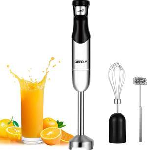 Immersion Hand Blender Electric, OBERLY 500W Heavy Duty 3-in-1 Handheld Stick Mixer, Smart Stepless, Stainless Steel Blade with Milk Frother, Egg Whisk for Coffee Foam, Smoothies and Puree