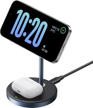 UGREEN 2-in-1 Magnetic Wireless Charging Station, Compatible with MagSafe Charger Stand, Wireless Charger with 3 FT USB-C Cable for iPhone 15 14 13 12 Series and AirPods Series (No AC Adapter)