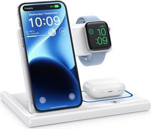 EXW Wireless Charger Stand 3 in 1,Charging Station for Apple Devices, Wireless Charger for iPhone 15 14 13 12 11 Pro & Max Series, AirPods Pro/3/2, Apple Watch (White)