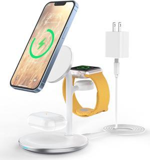 XooFly Fits for MagSafe Charger,[2024 Upgraded ] 3 in 1 Wireless Charger Station with 20W Adapter, Fast Mag-Safe Charger Stand for iPhone 15 14 13 12 Series, iWatch Ultra 1,2 Series 9, AirPods-White