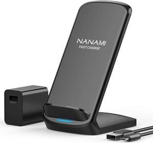 Fast Wireless Charger, NANAMI 15W Max Qi Charger Stand with QC3.0 Adapter for iPhone 15 14 Pro Max 13 12 Mini 11 XS XR 8,10W Fast Charge for Samsung Galaxy S24 S23 Ultra S22 S21 S20 fe S10,Pixel 6,LG