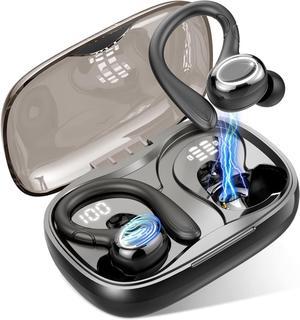 Wireless Earbuds Bluetooth Headphones 80hrs Playback Ear Buds IPX7 Waterproof&Power Display with Noise Canceling Mic Over-Ear Stereo Bass Earphones with Earhooks for Sports/Workout/Running