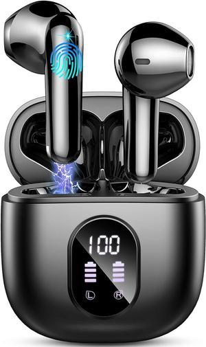 Wireless Earbuds, Bluetooth Headphones 5.3 Stereo Bass, 2024 New Bluetooth Earbuds with 4 HD ENC Noise Cancelling Mics, 50H Playtime Wireless Earphones IP7 Waterproof, LED Display Ear Buds, Mini Black