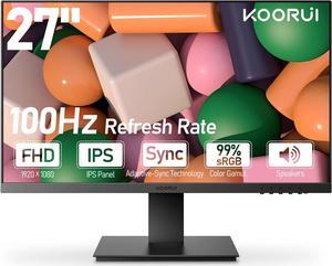 KOORUI 27 Inch FHD Monitor, 100Hz Computer Monitors Full HD(1920 x 1080) Gaming Office Monitor, IPS Display, HDMI,VGA & Audio Port, Tilt Adjustable, VESA Mountable, Zero-Frame Monitor, Black, N02