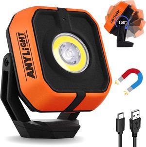 Anylight Led Work Light with 4 Modes,1200LM Portable COB Magnetic Light,3350mAh Recharge Spotlight and Floodlight,150° Rotate IP65 Waterproof for Car Repair and Camping (1 Pack)