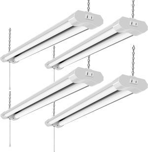 LZHOME Linkable LED Shop Light for garages,4FT 4500LM,40W 5000K Daylight White, LED Ceiling Light, LED Wrapround Light, with Pull Chain (ON/Off),Linear Worklight Fixture with Plug 4-Pack