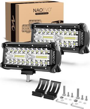 NAOEVO 7 inch LED Light Bar, 240W 24,000LM Offroad Fog/Driving Lights LED Pods with Spot Flood Combo Beam, Waterproof LED Work Lights for Truck Boat UTV ATV Jeep, 2 Pack (White)