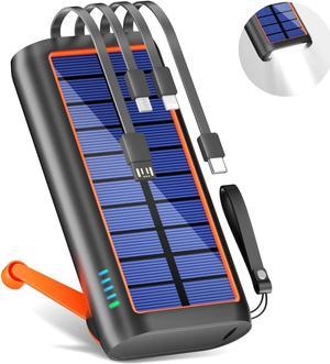 Solar Charger Power Bank 61200mAh, Built in Hand Crank and 4 Cables PD 15W QC3.0 Fast Charging, Type C Input/Output, SOS LED Camping Flashlight, Solar Portable Charger Orange