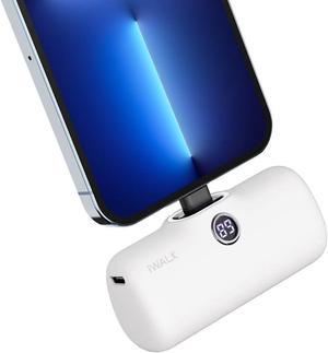 iWALK Portable Charger 4800mAh Power Bank Fast Charging and PD Input Small Docking Battery with LED Display Compatible with iPhone 14/14 Pro Max/13/13 Pro Max/12/12 Pro/11/X/8/7/6,White