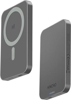 HINOVO Magnetic Power Bank 5000mAh Portable Charger iPhone Compatible for Magsafe 0.35 Battery Pack PD 20W&15W Wireless Charger for iPhone 15/14/13/12 Series,Metal Design & Graphene Heat Dissipation