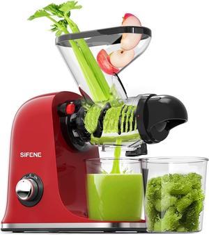 SiFENE Cold Press Juicer Machine, Slow Masticating Juicer, Vegetable and Fruit Juice Extractor Maker Squeezer, Easy to Clean, BPA Free, Red