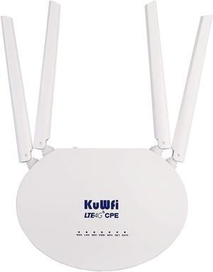 KuWFi 4G LTE Wireless WiFi Internet Router 300Mbps Unlocked with SIM Card Slot 4pcs Non-Detachable Antennas Cat4 150Mbps Mobile WiFi Hotspot for Bell/Fido/Freedom/Koodo/Public/Rogers/Virgin Mobile