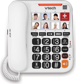 VTech SN1127 Amplified Corded Answering System with 8 Photo Speed Dial, 90dB Ringer Volume, Oversized High-Contrast Buttons, and One-Touch Audio Assist up to 40db