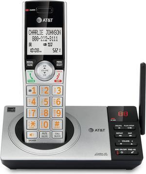 AT&T DECT 6.0 Expandable Cordless Phone with Answering System, Silver/Black with 1 Handset (CL82107)