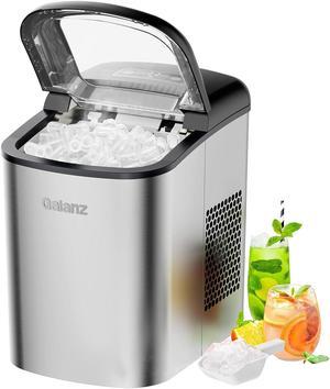 Galanz Portable Countertop Electric Ice Maker Machine, 26 lbs in 24 Hours, 9 Bullet Shaped Cubes Ready in 7 Minutes, 2 Ice Sizes, Perfect for Parties & Home Bar, 2.1 L Stainless Steel