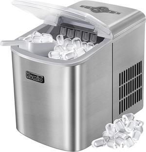 Ice Makers Countertop, KUMIO Stainless Steel Ice Machine 2.1L, 33 Lbs in 24 Hrs, 10 Bullet Ice Cubes Ready in 9 Mins, Self-Cleaning Ice Maker Machine with Scoop and Basket