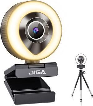 JIGA 1080P Webcam with Microphone and Ring Light, Web Camera Plug and Play Streaming Webcam HD USB Advanced Auto-Focus Adjustable Brightness Privacy Protection for PC Desktop, Laptop, Mac, Gaming