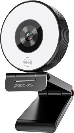 papalook 1080P Webcam with Ring Light and Privacy Cover, PA552 Full HD Streaming Web Camera with Dual Microphones, Plug and Play USB Webcam for PC Laptop Desktop, Zoom Skype Teams Video Conference