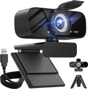 Webcam with Microphone for Desktop, 1080P HD USB Computer Cameras with Privacy Cover&Webcam Tripod, Streaming Webcam with Flexible Rotatable Wide Angle Webcam for PC Zoom Video/Gaming/Laptop/Skype