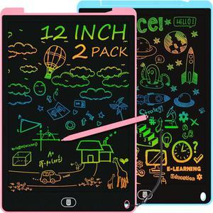 12 Inch LCD Writing Tablet, Pawinner Colorful Drawing Board with Lock & Delete FUNC, Eye Protection Doodle Scribbler Pad, Toys & Gifts for Kids & Adults at Home,School - Blue & Pink