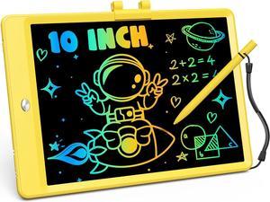 Derabika Educational Toys 3 6 4 5 7 Year Old Girl and Boy Gifts 10 Inch LCD Writing Tablet Drawing Board Colorful Doodle Board for Kids Preschool Travel Toys for Toddler Age 37 Yellow