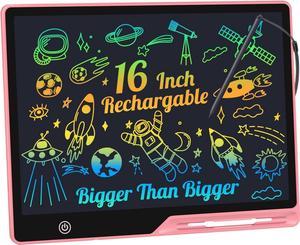 LCD Writing Tablet16 Inch Colorful Screen Rechargeable Doodle Board Toddler Educational Toys for 3 4 5 6 Years Old Boys Girls Reusable Portable Drawing Tablet Christmas Toys Gifts for Kids Pink