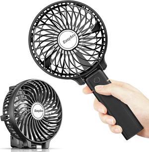 Handheld Fan, EasyAcc Personal Fan Powefull Portable Fan with 3 Speeds [LIFETIME SERVICE] 6 Blades 180° Foldable MINI USB Fan Desk Fan Small Table Rechargeable Fan for Travel Camping Outdoors - Black