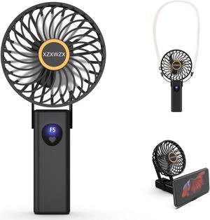 Hand Held Fan,Portable Handheld USB Rechargeable Fans with 5 Speeds,Battery Operated Mini Fan Foldable Desk Desktop Fans with LED Display for Home Office Bedroom Outdoor Travel