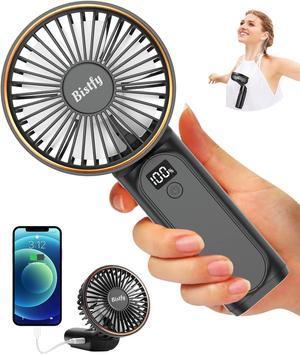 Bistfy Portable Handheld Fan 5200mAh Ultra Quiet 6 Speeds USB C Mini Desk Fan with Digital Display, Foldable Personal Fan with Lanyard as Neck Fan and Powerbank for Outdoor Indoor