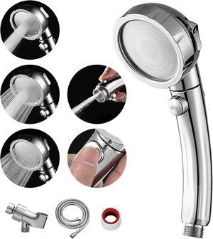 MIAOHUI High Pressure Shower Head with Handheld, Modern Handheld Shower Head with On Off Switch, 3 Spray Settings Removable Shower Head with Hose, Angle Adjustable Shower Bracket, Teflon Tape(Chrome)