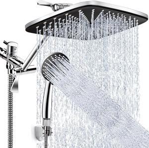 Shower Head 12 Inch, High Pressure Rainfall Shower Head/Handheld Shower Combo with Extension Arm, 6 Settings Anti-Leak Shower Head with Holder, Hose, Height Adjustable Dual Shower Head