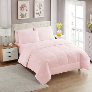 Sweet Home Collection 7 Piece Comforter Set Bag Solid Color All Season Soft Down Alternative Blanket & Luxurious Microfiber Bed Sheets, Pale Pink, Queen