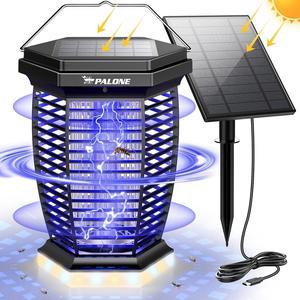 PALONE Solar Bug Zapper Outdoor with Led Light, 6W Solar Panel 4500V USB-C Rechargeable IPX4 Waterproof Electric Bug Zapper, Suitable for Garden Camping Outdoor