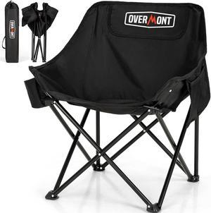 Overmont Portable Folding Camping Chair - Ultralight Camping Chair with Side Pocket Carry Bag, Compact Foldable Chair for Outdoor Hiking Beach Lawn Picnic Travel, Supports up to 300LBS, 1pack