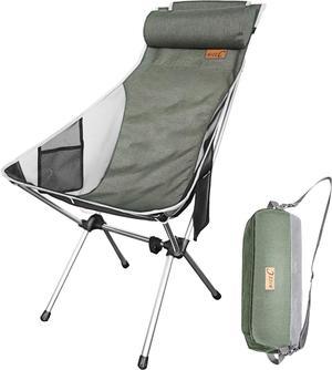 Nice C Camping Chair, Chaise Camping, Folding Chair High Back, Backpacking Chair, Compact & Heavy Duty Outdoor, Travel, Picnic, Festival with 2 Side Pockets, Pillow &Carry Bag (Set of 1 Green)