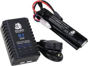 BULLDOG AIRSOFT 11.1v Li-Po Battery 1200mAh 20C Nun-Chuck Mini Tamiya + Smart Compact Balance Li-Po Charger Set