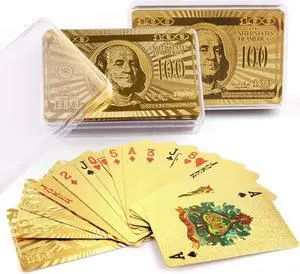 24K Gold Foil Playing Cards, 2 Decks of Cards with Boxes, Waterproof Plastic, Bridge Size Standard Index, for Cards Games, Magic Props 24K Gold Foil Playing Cards, 2 Decks of Cards with Boxes, Waterproof Plastic, Bridge Size Standard Index, for Cards Games, Magic Props