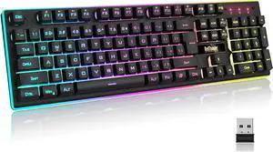 Wireless Gaming Keyboard, Rechargeable 3000mAh 2.4G LED Backlit Wireless Keyboard, Ergonomic Keyboard with Mechanical Feeling Keys for PC PS4 Xbox One Mac, Teclado Gamer Wireless Gaming Keyboard, Rechargeable 3000mAh 2.4G LED Backlit Wireless Keyboard, Ergonomic Keyboard with Mechanical Feeling Keys for PC PS4 Xbox One Mac, Teclado Gamer