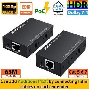 1080P HDMI Extender Over Ethernet Network LAN Cable 212ft Cat5 Cat6/7 EDID 65m