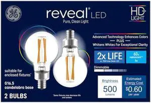 GE 60-Watt EQ G16.5 Color-enhancing Candelabra Base (E-12) Dimmable LED Light Bulb (2-Pack) Item #952477 |
Model #93130893
