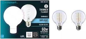 60Watt Equivalent G25 Dimmable Fine Bendy Filament LED Light Bulb Daylight 2Pack EcoSmart  G25C6E26850S  1006305814