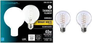 40Watt Equivalent G25 Dimmable Fine Bendy Filament LED Vintage Edison Light Bulb Bright White 2Pack EcoSmart
