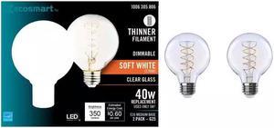 40Watt Equivalent G25 Dimmable Fine Bendy Filament LED Vintage Edison Light Bulb Soft White 2Pack EcoSmart  1006305806  G25C5E26827S