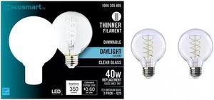 40Watt Equivalent G25 Dimmable Fine Bendy Filament LED Vintage Edison Light Bulb Daylight 2Pack EcoSmart  G25C5E26850S  1006305805