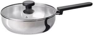 IKEA MIDDAGSMAT Sauté pan with lid, clear glass/stainless steel, 9 " 305.765.24