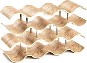 Asian Home 14 Bottle 4-Tier Wave Desktop Wine Rack Freestanding Countertop Bottle Holder for Wine Storage, Wood, Modern and Minimalist