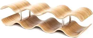 Asian Home 7 Bottle 2-Tier Wave Desktop Wine Rack Freestanding Countertop Bottle Holder for Wine Storage, Wood, Modern and Minimalist