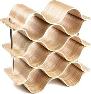 Asian Home 9 Bottle 6-Tier Wave Desktop Wine Rack Freestanding Countertop Bottle Holder for Wine Storage, Wood, Modern and Minimalist
